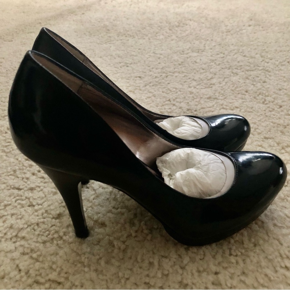 Alfani Women’s Maddy Black Patent Leather Heels Toe Pumps Slip On Shoes